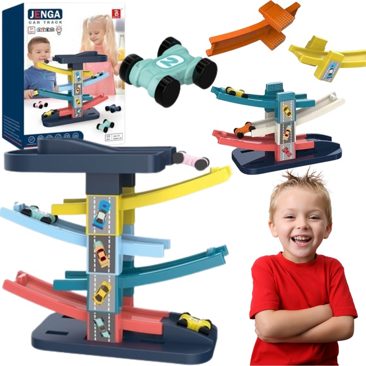 Autópálya szett, Maksik, 8 elemes, 6 kisautó, mérete 27,2x30cm, 3 év+