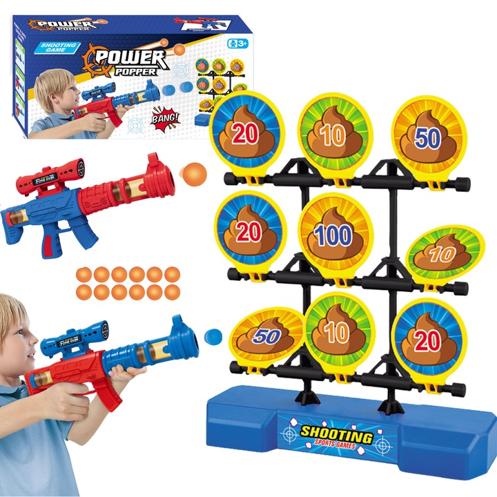 Játékszett, Maksik, habszivacs golyós pisztoly, mozgatható célpont, élénk színek, 40x19cm