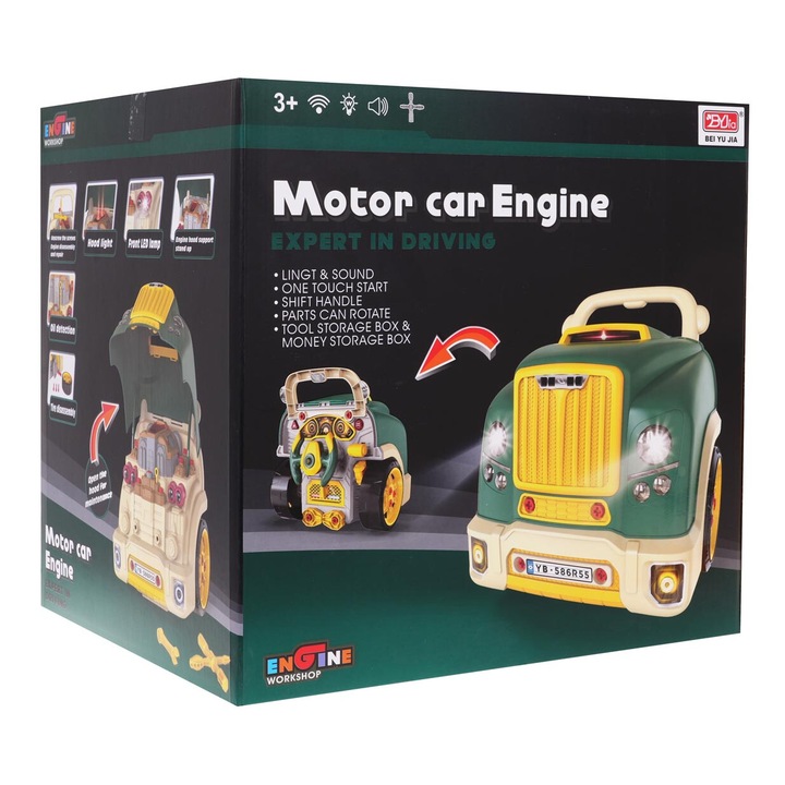 Atelier pentru Mic Mecanic, interactiv, cu motor demontabil, verde, 36x33x32cm