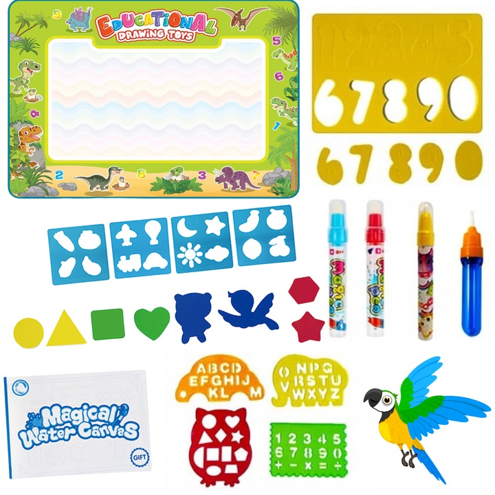 Set pictura apa, Import ProNice, dinozauri, 120x90cm, include sabloane si markere cu apa