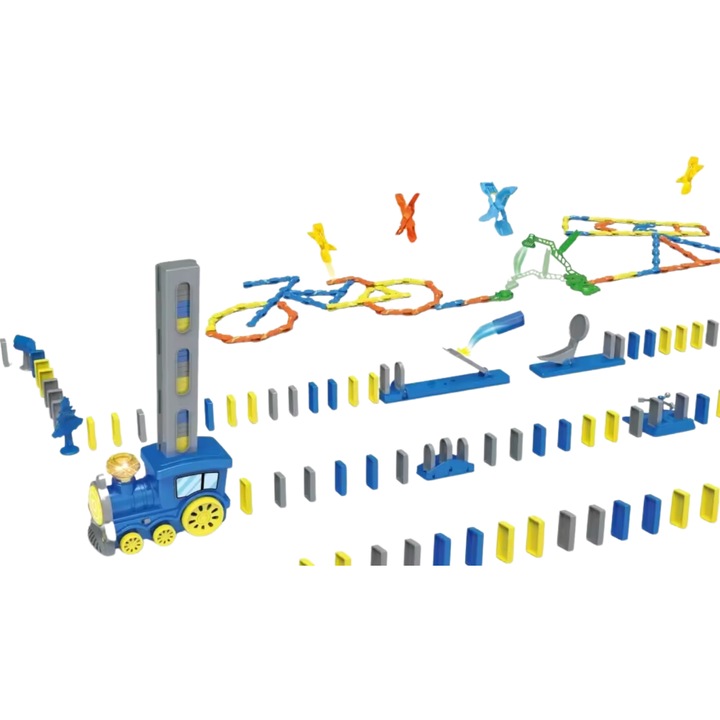 Dominókészlet 120 darabos, Maksik, változatos színek, klipekkel, mozdony fényekkel, 3+ év