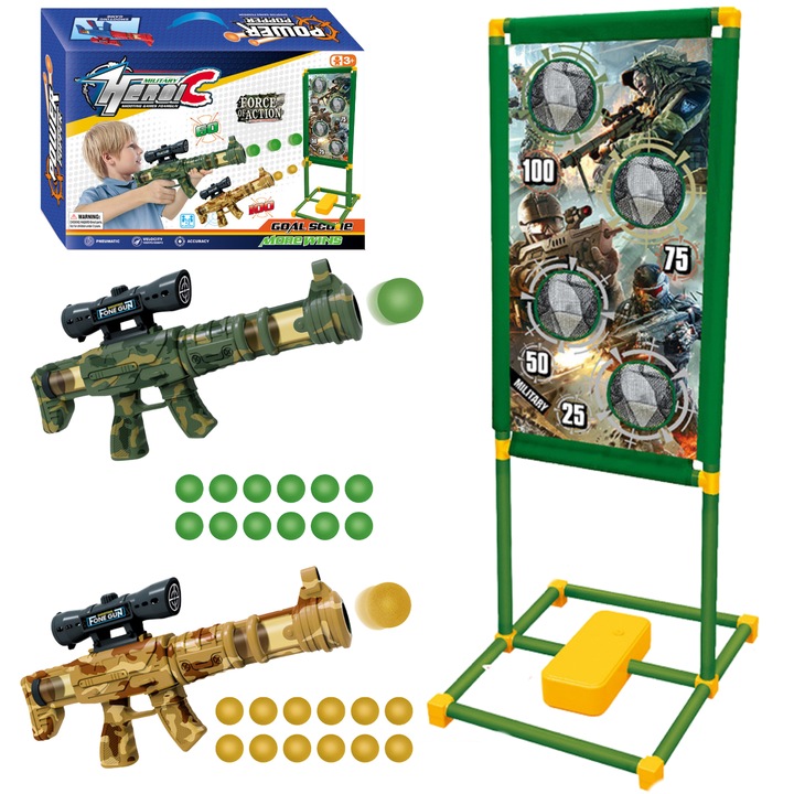 Комплект игри с мишени, ProNice, 2 пистолета, 24 дунапренови топки, ярки цветове, 40,5x27x14,5см