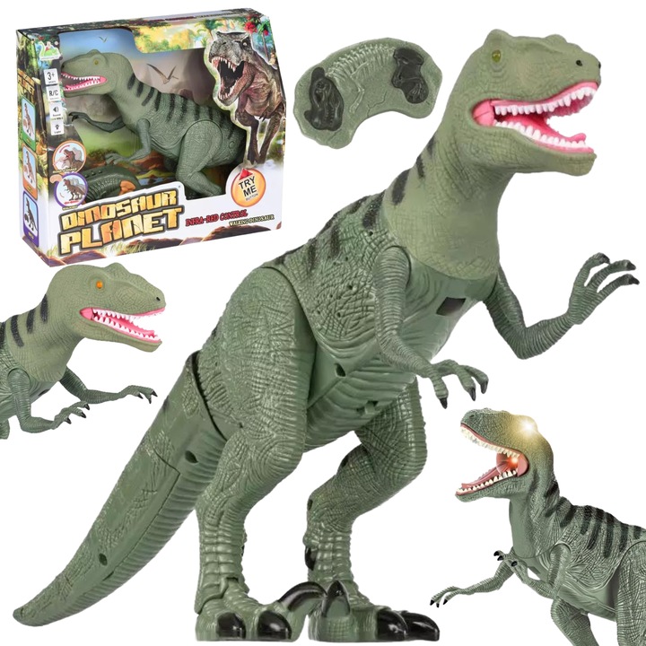 Dinozaur interactiv, Import ProNice, hang- és fényeffektusokkal, pilótával, 48,5x11,5x30,2cm