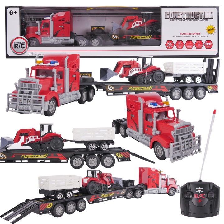 Tractor si remorca, ProNice, efecte luminoase, dimensiuni 67x16x10cm, set cu telecomanda