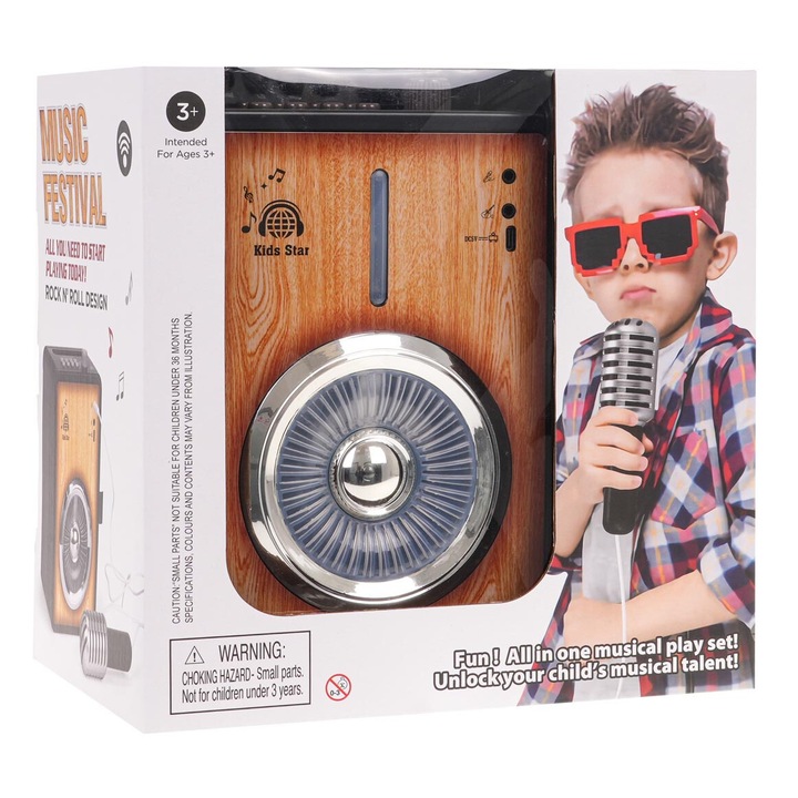 Amplificator cu Bluetooth si Microfon, 8 melodii, 9 efecte sonore, 19,5x22,5x12,5cm, pentru copii