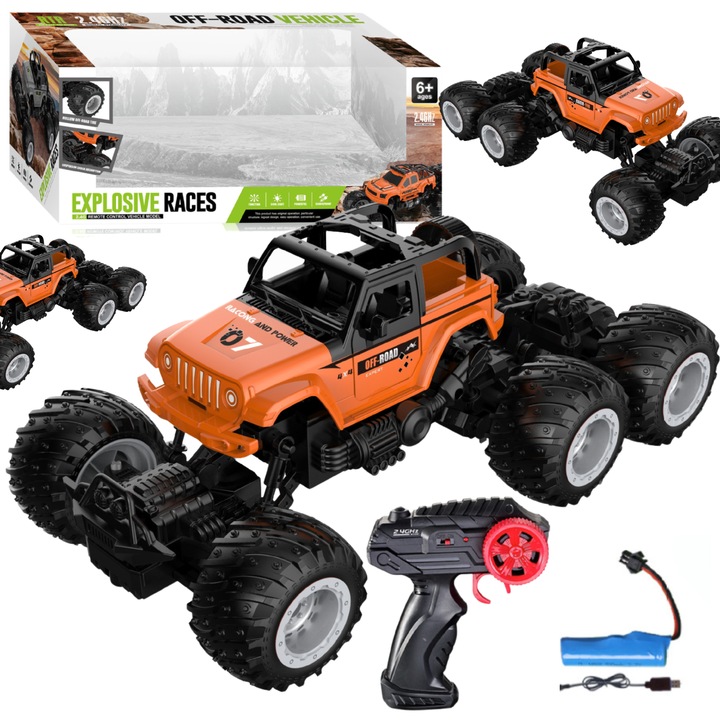 Terepjáró autó, Maksik, 6 kerék, távirányítós, szürke, 30x17x13cm