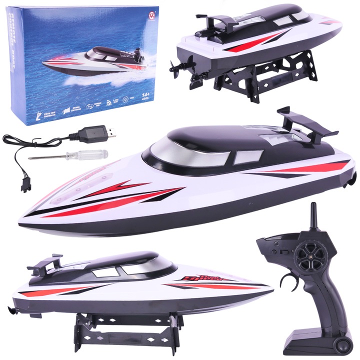 Barca cu telecomanda ProNice, acumulator, LED, control 80m, 38x26,5x11,8cm, set complet