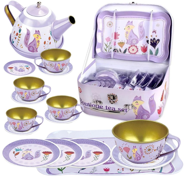 Set de ceai pentru copii, ProNice, cu vulpe, 6 piese, cutie de depozitare, 25,5x18,5x10,5cm