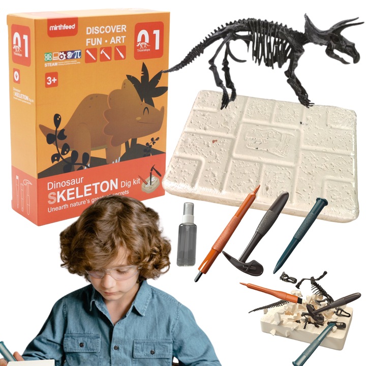 Régészeti ásatási készlet, ProNice, valósághű csontváz, szerszámok mellékelve, 21,5x6x17,5 cm