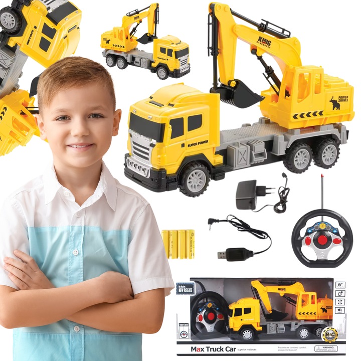 Багер с дистанционно управление със светлинни ефекти, батерия, дистанционно управление 9060-15F