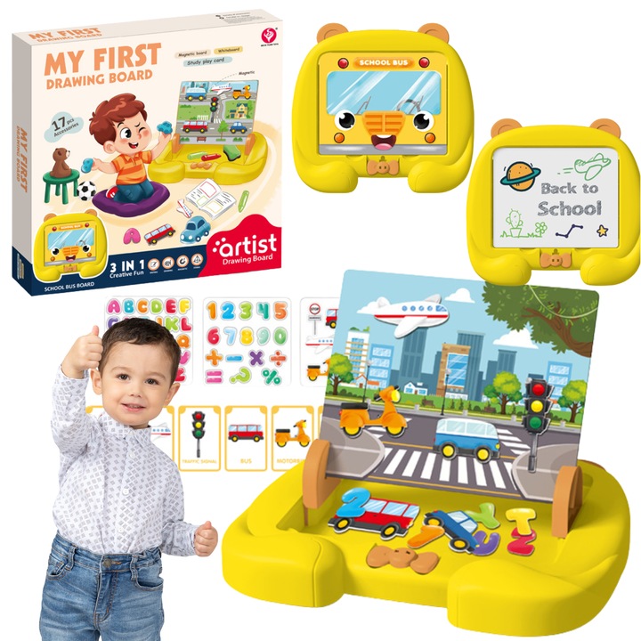 Tablica magnetica educativa Import ProNice, set cu litere si cifre, 30,5x30,5x4,5cm, pentru copii 3+