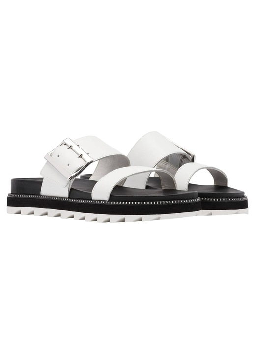 Slapi dama Sorel, piele naturala, confortabili, stil casual, alb