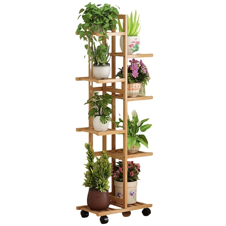 Spalier din lemn cu 7 rafturi, asimetric, efect lemn natural, 24x50x133cm