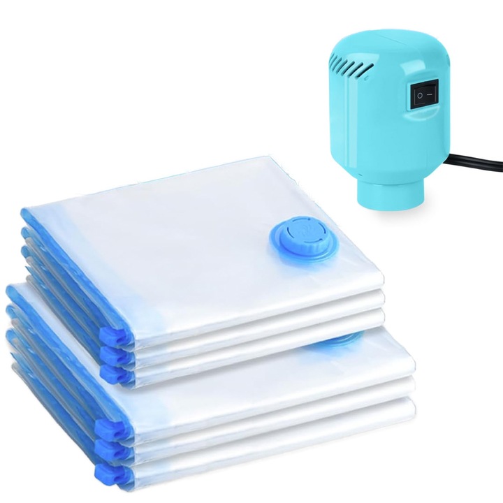 Вакуумни торби за дрехи, юргани с електрическа помпа, пакет от 6 (3 джъмбо, 3 големи)