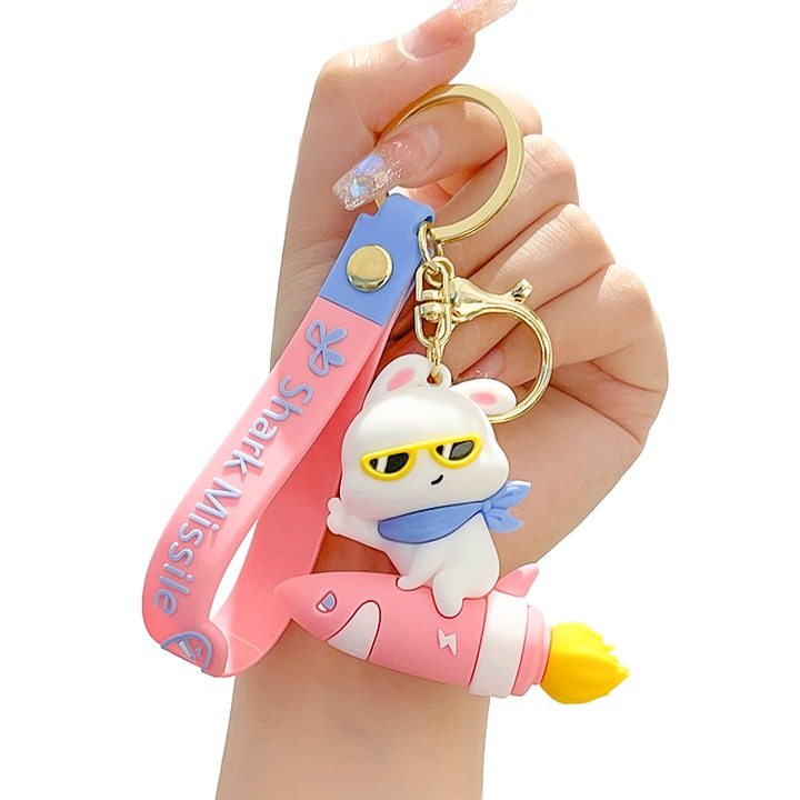 Kulcstartó, rózsaszín szárnyaló nyuszi(Szilikon Férfiak)