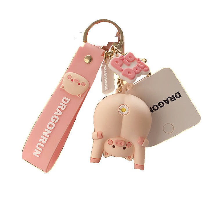 Kulcstartó, aranyos disznó rózsaszín(Szilikon Férfiak)