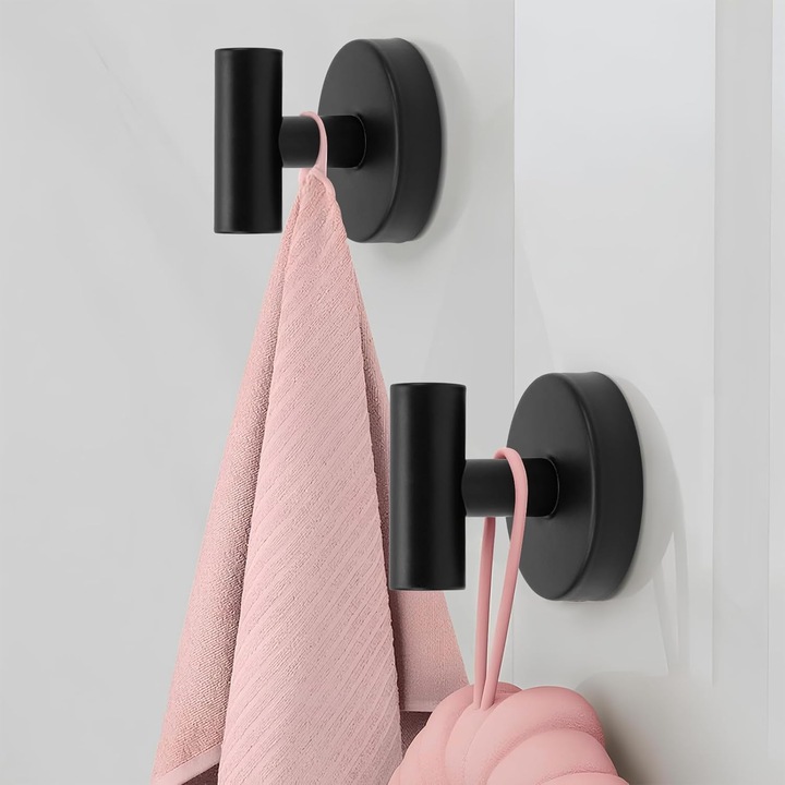 Suporturi pentru prosoape, Ilymtics, set 2 piese, inox, negru, 6x5.1x6cm