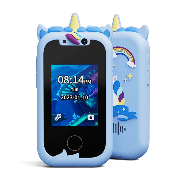 Gyermek okostelefon, játékovic, kamera, memória, zene, oktatási, unikornis, kék