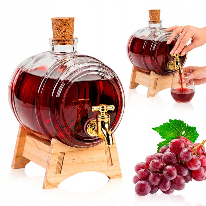 Butoi cu robinet, SuperButelki, 1 l, Sticla, Pentru Whisky, Vodca, Cadou De Ziua De Nastere, Transparent