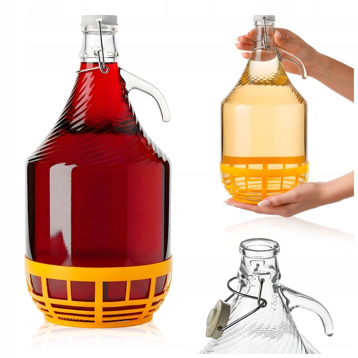 Set Gasitor Cu Inchidere Mecanica Si Cos, SuperButelki, Sticla, 5 L, Productie De Inalta Calitate, Usor De Curatat, Durabil, Inaltime 35 cm, Diametru 17 cm, Transparent
