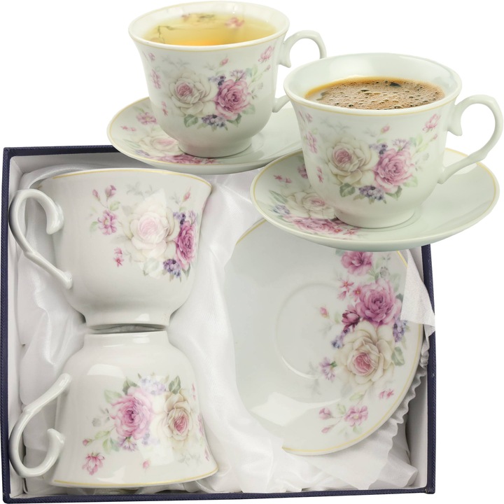 Set 2 cesti de cafea 250ml ROSETO, Festa Italia, Portelan, Alb