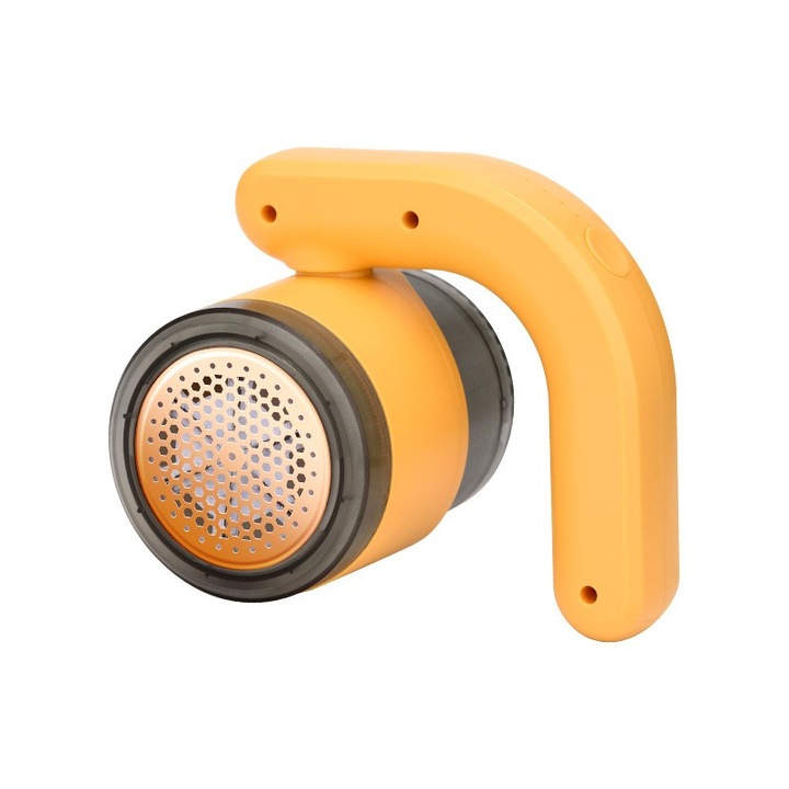 Aparat Pentru Curatat Scame, Par Si Praf, By Fitilomania, cu LED, Pentru Diferite Tipuri De Material, Cu Lame Din Otel Inoxidabil, Compartiment de Depozitare, Maner Reglabil, 11x10.5x8.7 cm, Galben