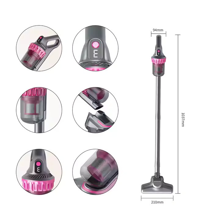 Aspirator fara fir DIGIMAT® multifunctional, 3 viteze (ECO, AUTO, TURBO), curatare de praf eficienta, sterilizare mare, pentru masina, indeparteaza acarienii de pe canapea/saltea, filtru HEPA, 100 W, practic/portabil/confortabil, autonomie 30-45 min, Roz