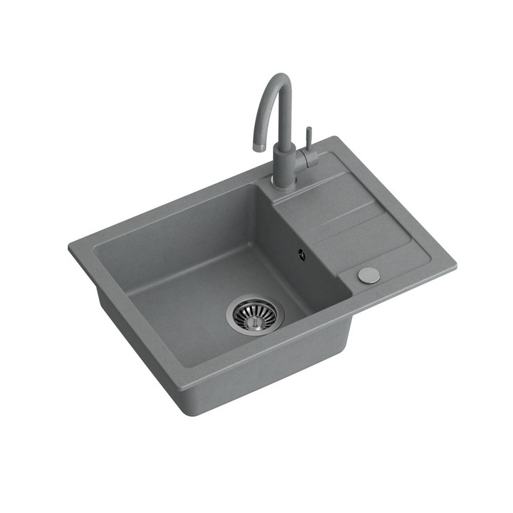 Chiuveta de bucatarie GO-SMART GREY 1 kit granit fara (62x44x17,5) + baterie de culoare + sifon manual cu capac