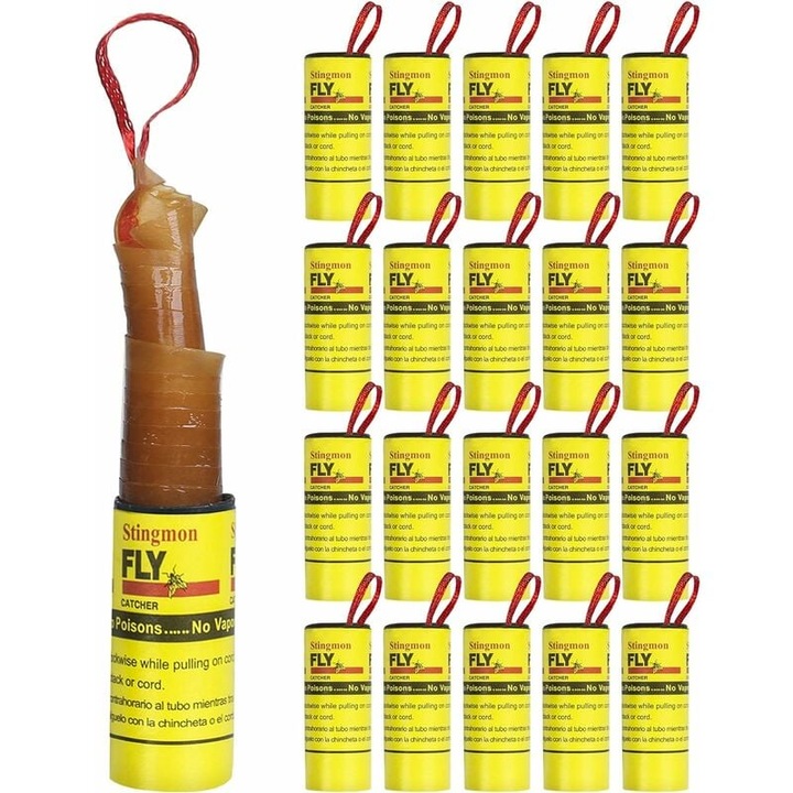 Hartie adeziva pentru muste, Cozevdnt, set 20 bucati, 2x5.1cm, rosie, non-toxic