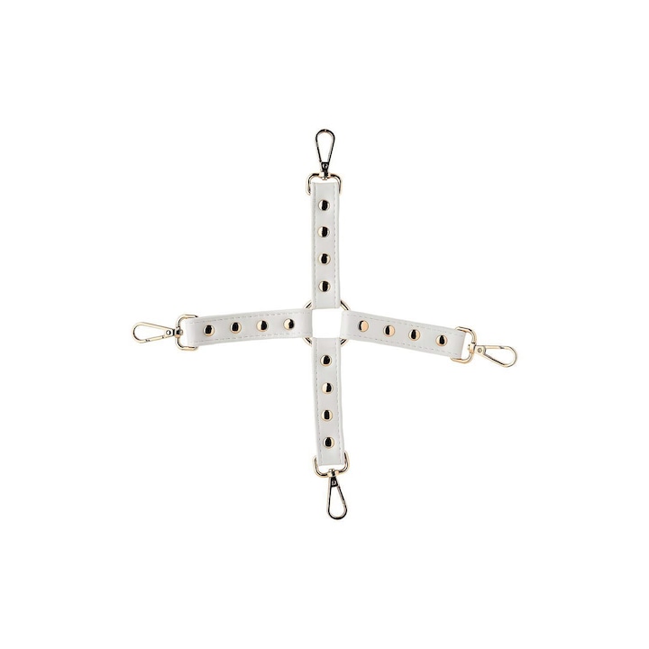 Set Hog Tie Blaze Elite, piele artificiala alba, detalii metalice aurii, 4 carlige