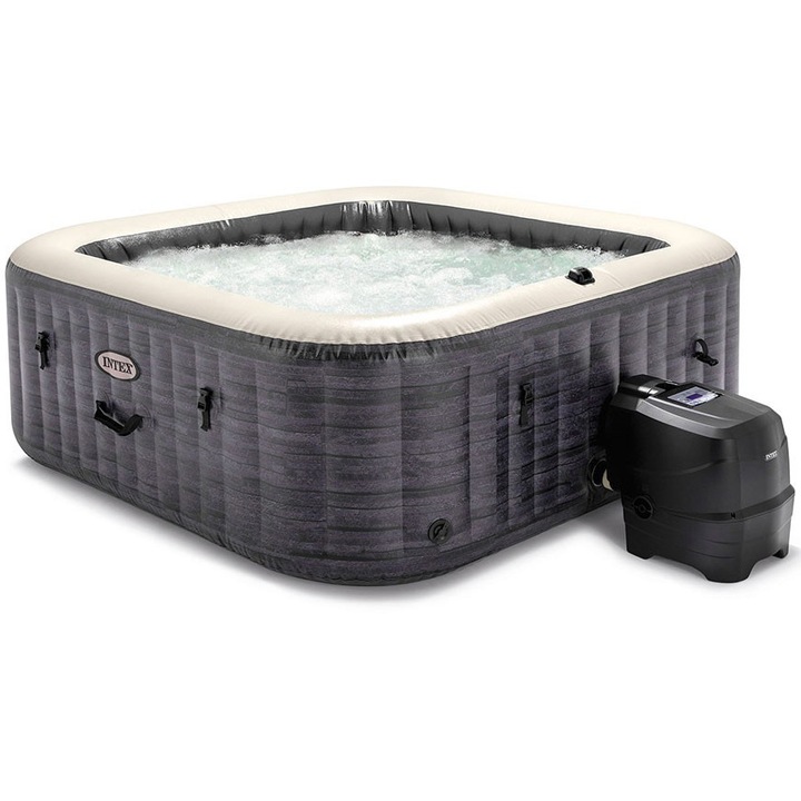 Надуваемо джакузи Intex PureSpa Deluxe Square Bubble 28452NP, 196x196xH71 см, Greystone, PVC, 6 места
