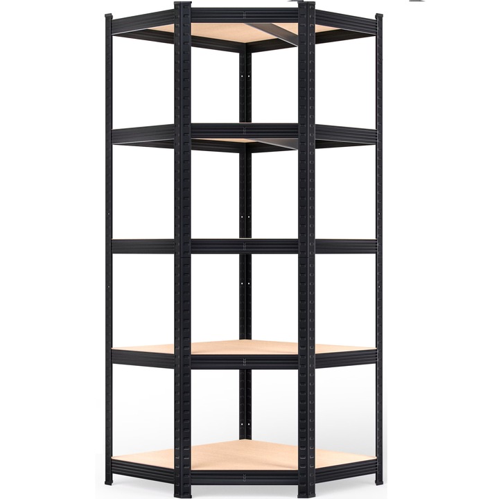 Raft metalic depozitare, Monazana, de colt, negru, otel, 180x70x40cm, 875kg