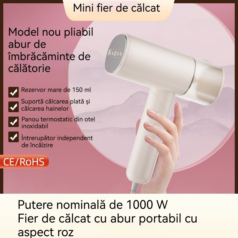 Aparat de calcat vertical cu aburi, Fudisenn ，1000 W, 20 g/min, compact si pliabil, rezervor detasabil 150 ml, Eliminare eficienta a ridurilor din haine，husa, roz