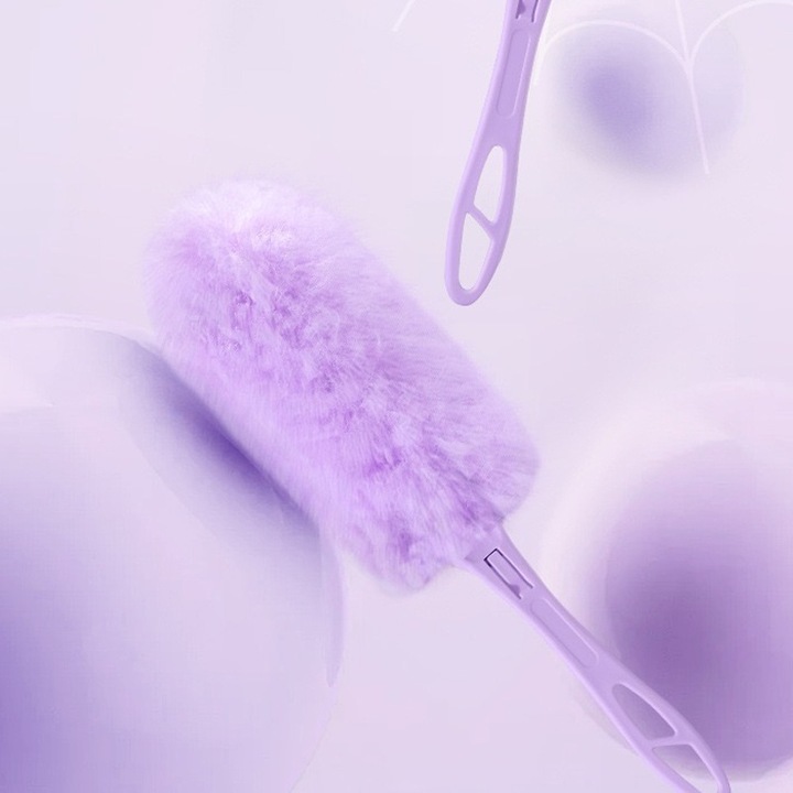 Set 2 Piese pentru Praf, Maner Plastic, Duster Fluffy, Violet, Maner Pliabil, 31cm