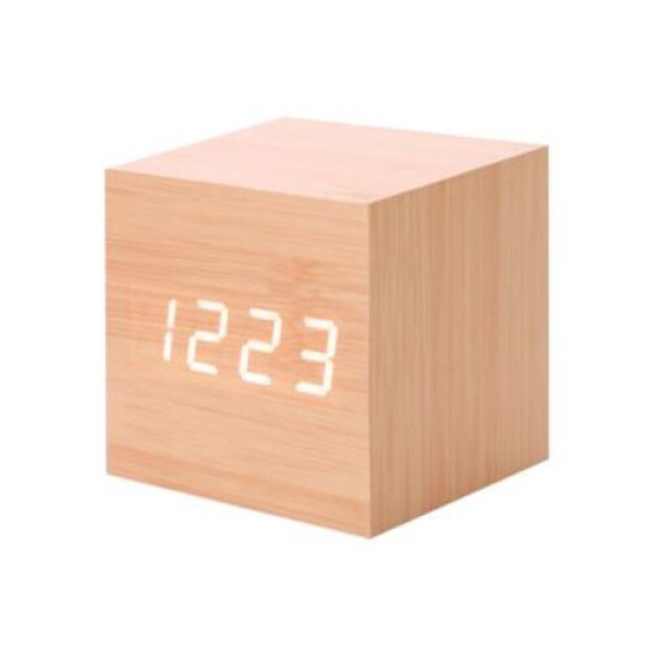 Asztali ébresztőóra fa LED digitális modern fa hőmérő naptár időzítő narancssárga PL206