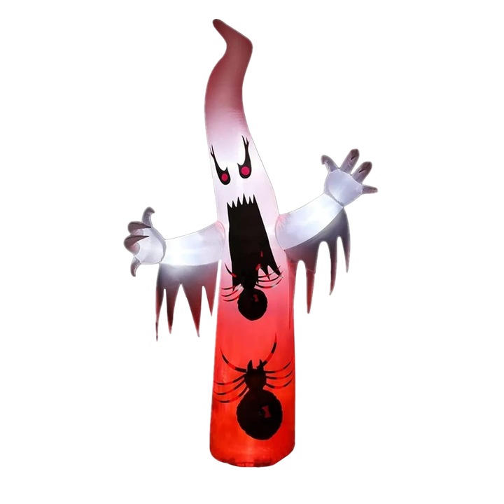 Decoratiune fantoma gonflabila iluminata pentru Halloween YIZHIHUA, poliester, alb/negru, 243 cm