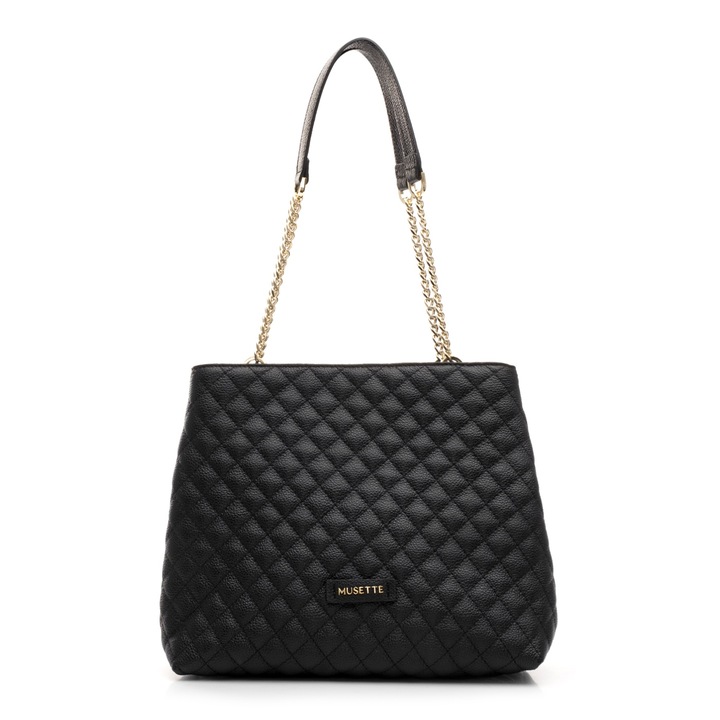 Geanta dama, Musette, NICOLE, Piele naturala, x x, Negru