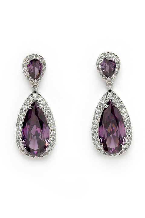 AVANT-GARDE PARIS, Cercei drop cu zirconia, Violet, Argintiu, Transparent