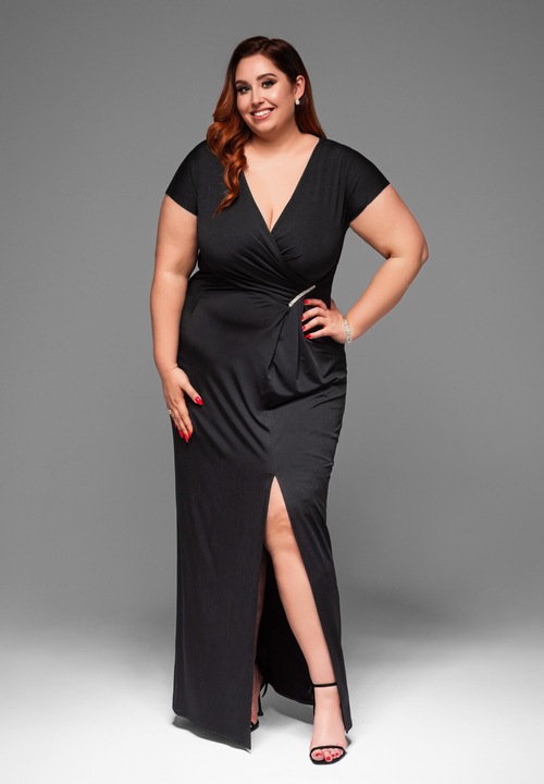 Макси вечерна рокля голям размер LACRICA LA-OM-DLR013, черна, 4XL