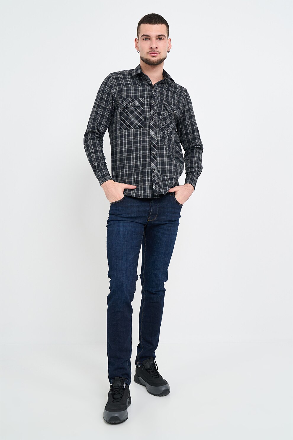 Lee Cooper, Camasa cu buzunar pe piept, Negru, Gri inchis, L