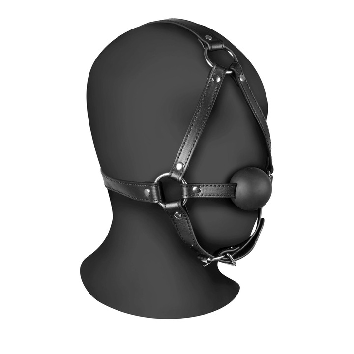 Ouch!, Masca Bondage, Ham Pentru Cap Cu Gag Solid Ball - Negru