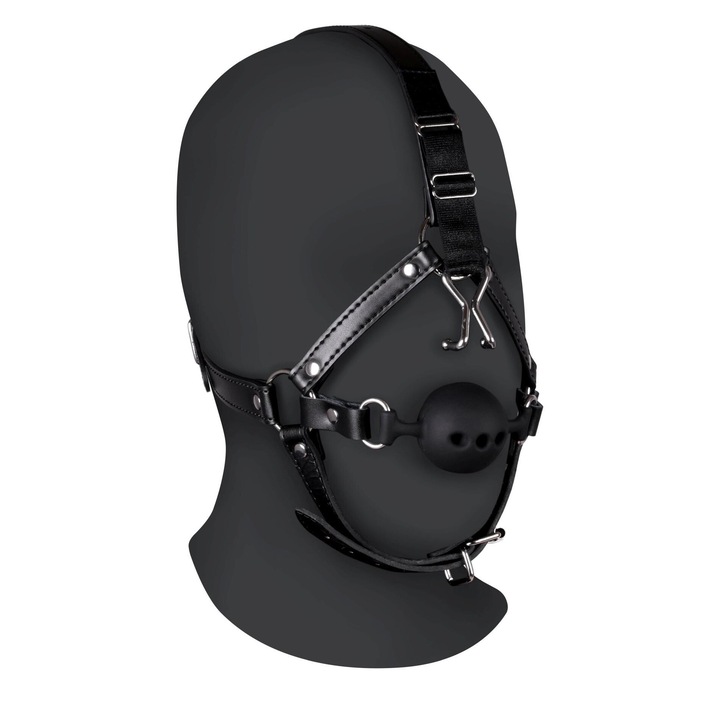 Ouch!, Masca Bondage, Ham Pentru Cap Cu Bile Respirabil Si Carlige Pentru Nas - Negru