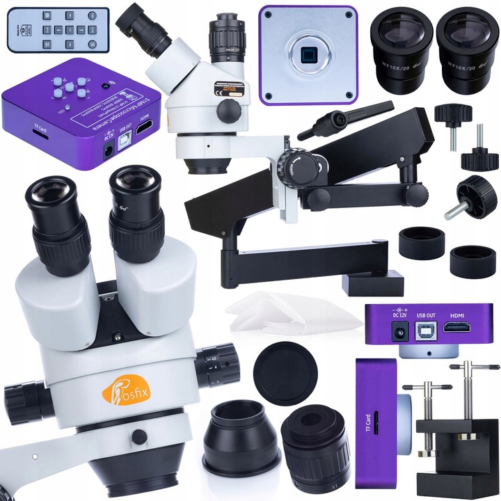 Тринокулярен стереоскопичен микроскоп Rosfix Neptune Pro MSNP-T-WDMS1 + микроскопска камера Puppis Pink PRO 51MP, увеличение 7x-45x, ергономичен дизайн