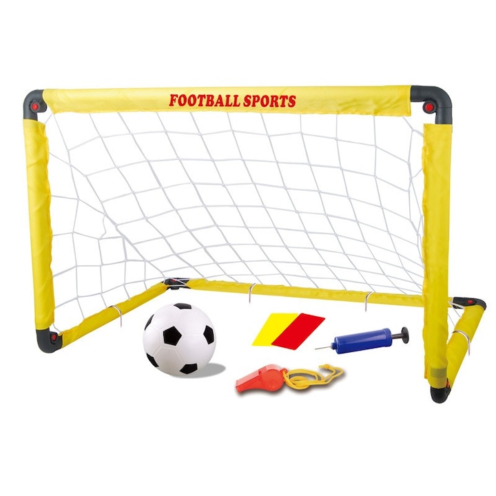 Poartă Fotbal Ovio pentru Copii 80x120cm, Minge, Fluier, Galben