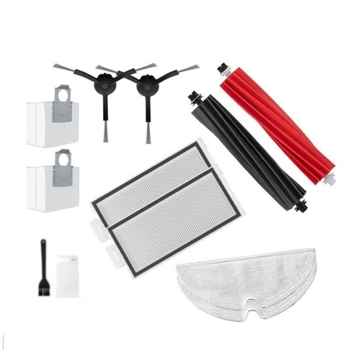 Set accesorii pentru Robot de aspirare Roborock Q8 Max+, Q8MP02-00, 2 x perie centrala, 2 x perie laterala neagra, 2 x filtru Hepa, 2 x mop, 2 x sac colectare praf, 1 x perie curatat praf, 1 x cutit