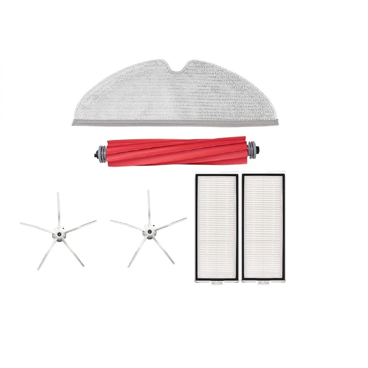 Set accesorii pentru Robot de aspirare Roborock Q7, Q7Max Q7M02-00, 1 x perie centrala, 2 x perie laterala alba, 2 x filtru Hepa, 1 x mop, 1 x perie curatat praf, 1 x cutit