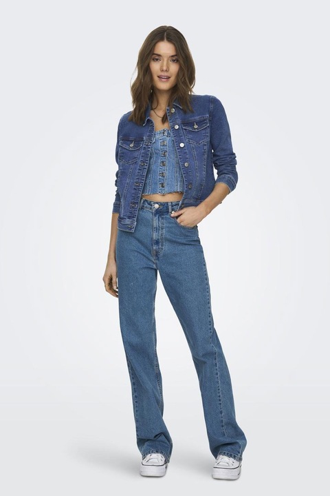 Only, Jacheta din denim cu buzunare pe piept, Albastru indigo