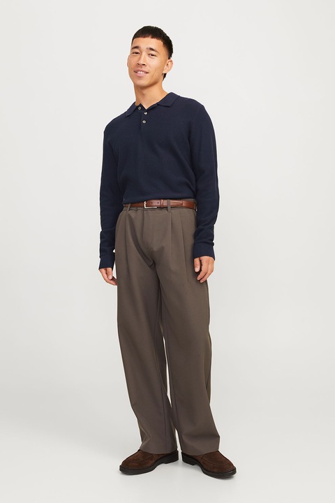 Jack & Jones, Памучен пуловер с яка, Тъмносин