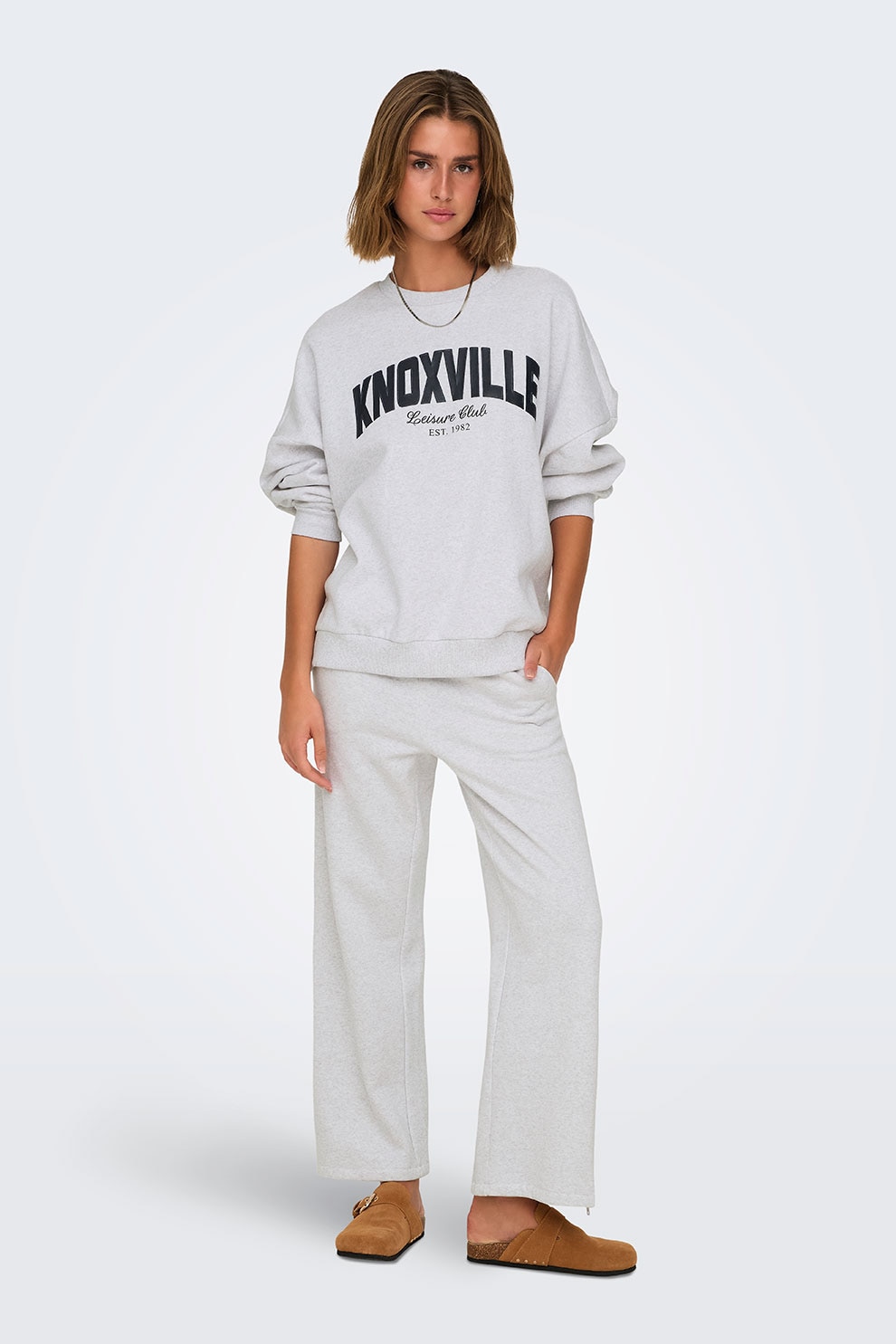 Only, Pantaloni de trening din amestec de bumbac, Gri deschis melange, M