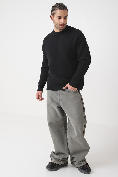 Jack & Jones, Пуловер с овално деколте, Черен
